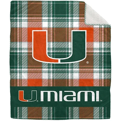 Pegasus Miami Hurricanes 50" x 60" Plaid Flannel Sherpa Plush Blanket