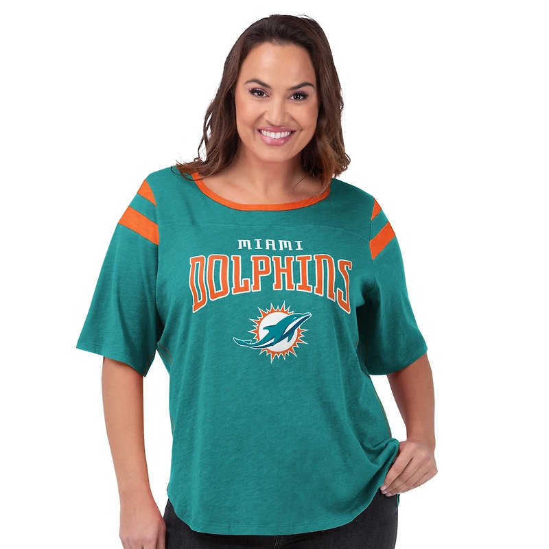 Women's G-III 4Her by Carl Banks Aqua Miami Dolphins Plus Linebacker T-Shirt