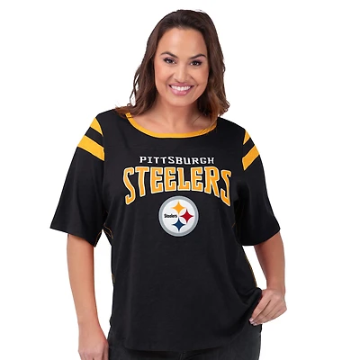 Women's G-III 4Her by Carl Banks Black Pittsburgh Steelers Plus Linebacker T-Shirt