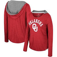 Women's Colosseum  Crimson Oklahoma Sooners Distressed Heather Long Sleeve Hoodie T-Shirt