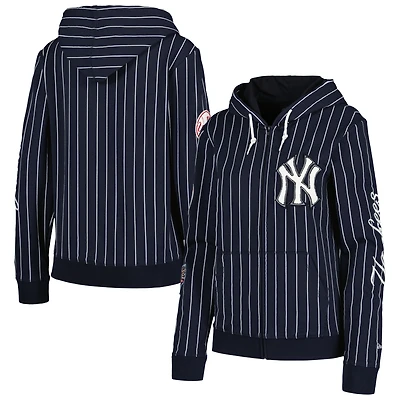 Women's New Era Navy New York Yankees Pinstripe Tri-Blend Full-Zip Jacket