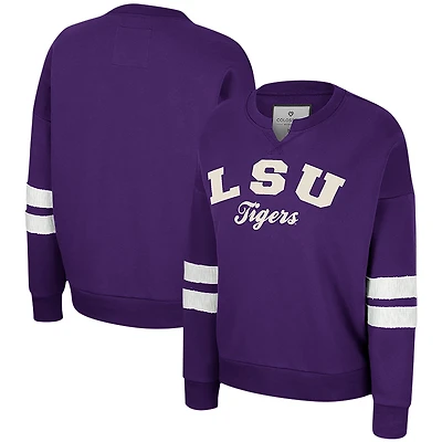 Women's Colosseum Purple LSU Tigers Perfect Date Notch Neck Pullover Sweatshirt