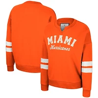 Women's Colosseum Orange Miami Hurricanes Perfect Date Notch Neck Pullover Sweatshirt