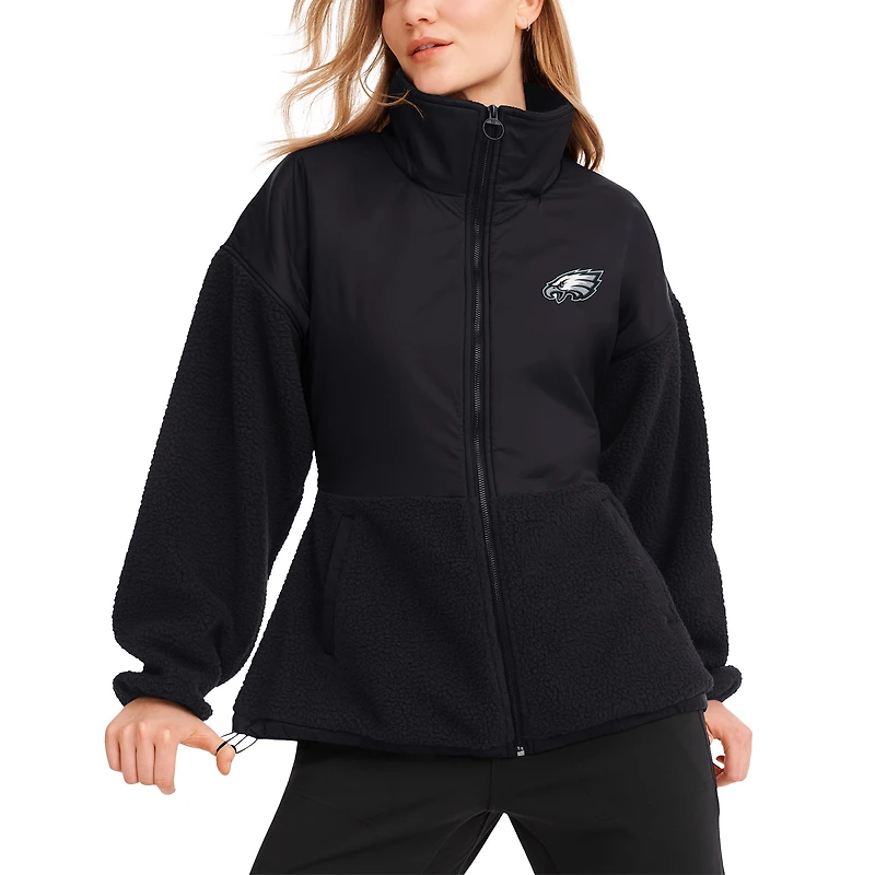 Women's DKNY Sport  Black Philadelphia Eagles Drew Mixed Media Full-Zip Jacket