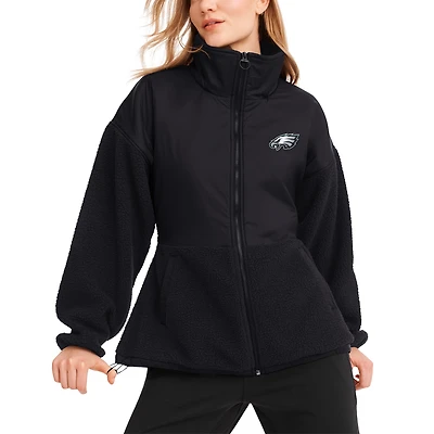 Women's DKNY Sport  Black Philadelphia Eagles Drew Mixed Media Full-Zip Jacket