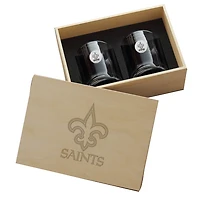 New Orleans Saints Two-Piece Rocks Glass Set with Collector's Box