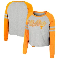 Women's Colosseum Heather Gray Tennessee Volunteers I'm Gliding Here Raglan Long Sleeve Cropped T-Shirt