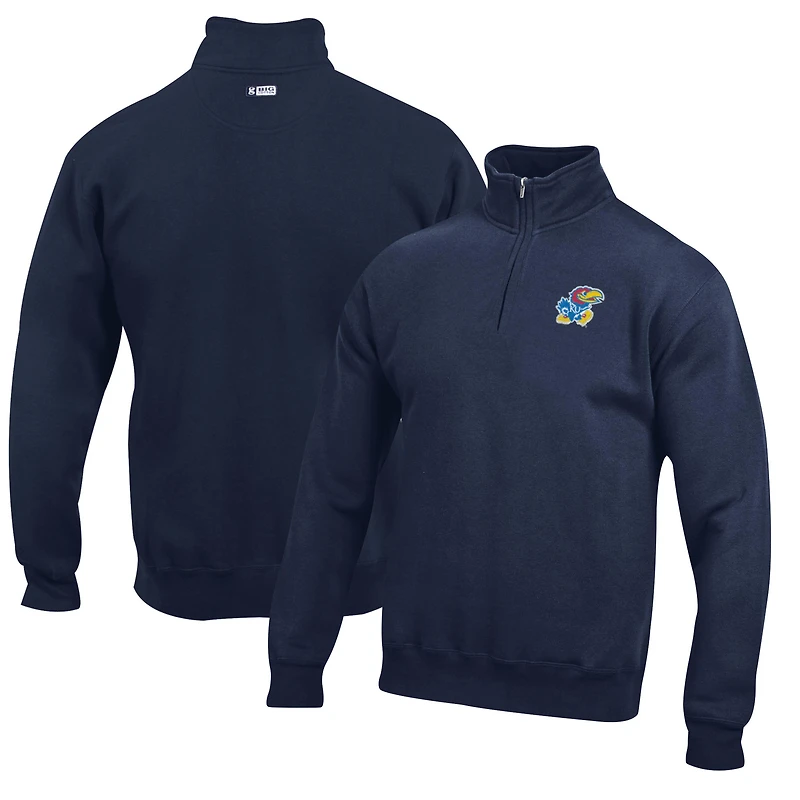 Men's Navy Kansas Jayhawks Big Cotton Quarter-Zip Pullover Sweatshirt