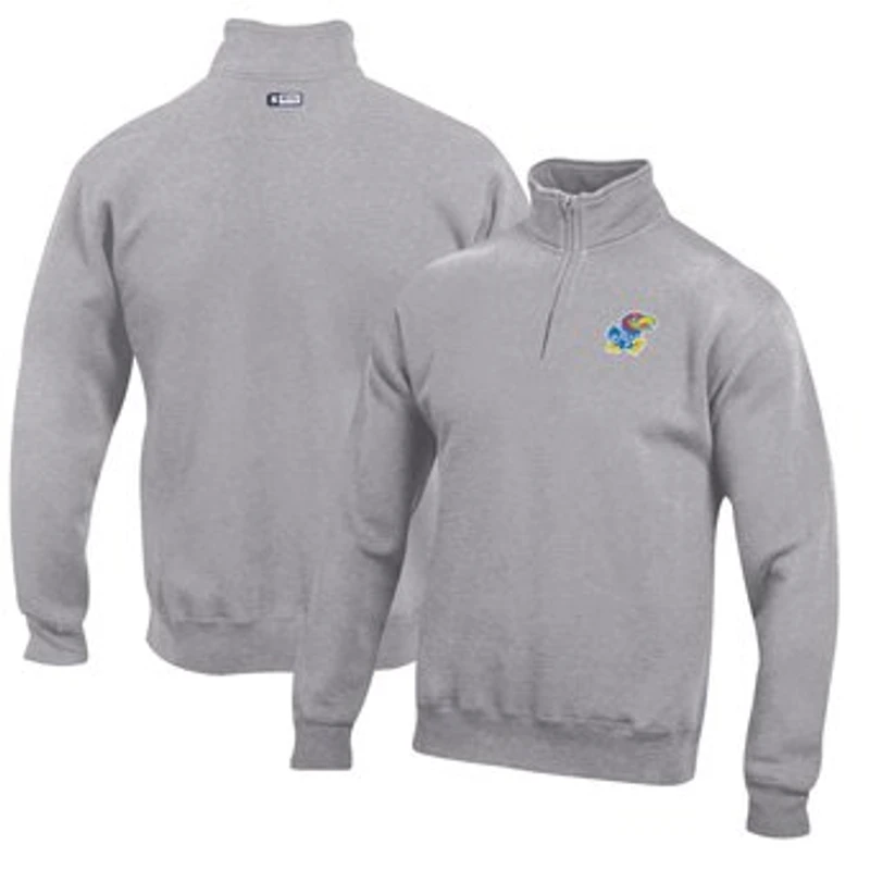 Men's Gray Kansas Jayhawks Big Cotton Quarter-Zip Pullover Sweatshirt