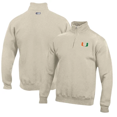 Men's Oatmeal Miami Hurricanes Big Cotton Quarter-Zip Pullover Sweatshirt