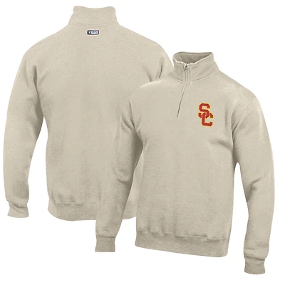 Men's Oatmeal USC Trojans Big Cotton Quarter-Zip Pullover Sweatshirt