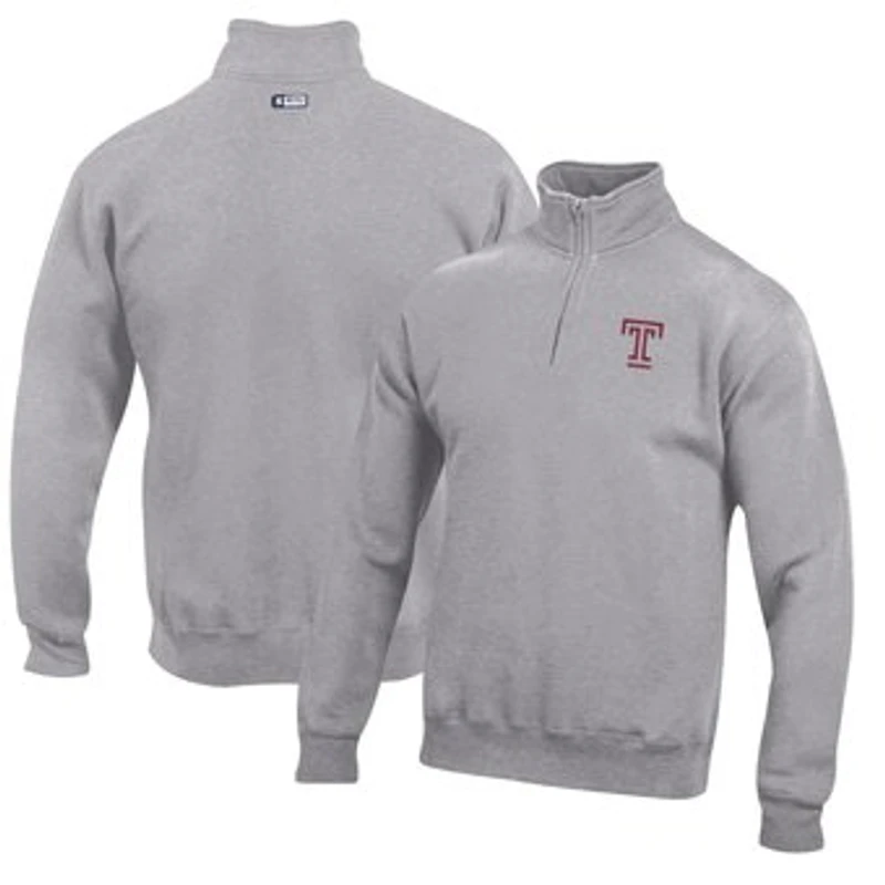 Men's Gray Temple Owls Big Cotton Quarter-Zip Pullover Sweatshirt