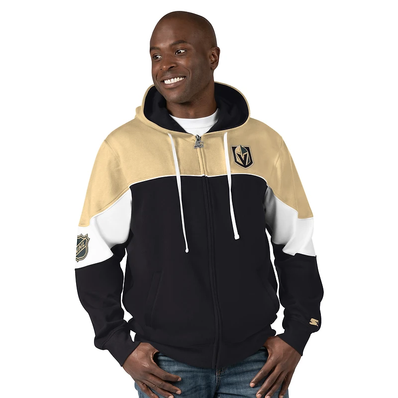 Men's Starter Black/Gold Vegas Golden Knights Power Forward Full-Zip Hoodie