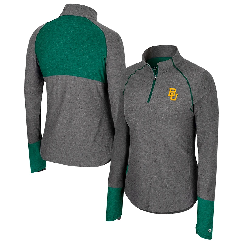 Women's Colosseum Black Baylor Bears Morningside Sleeve Hit Raglan Quarter-Zip Top