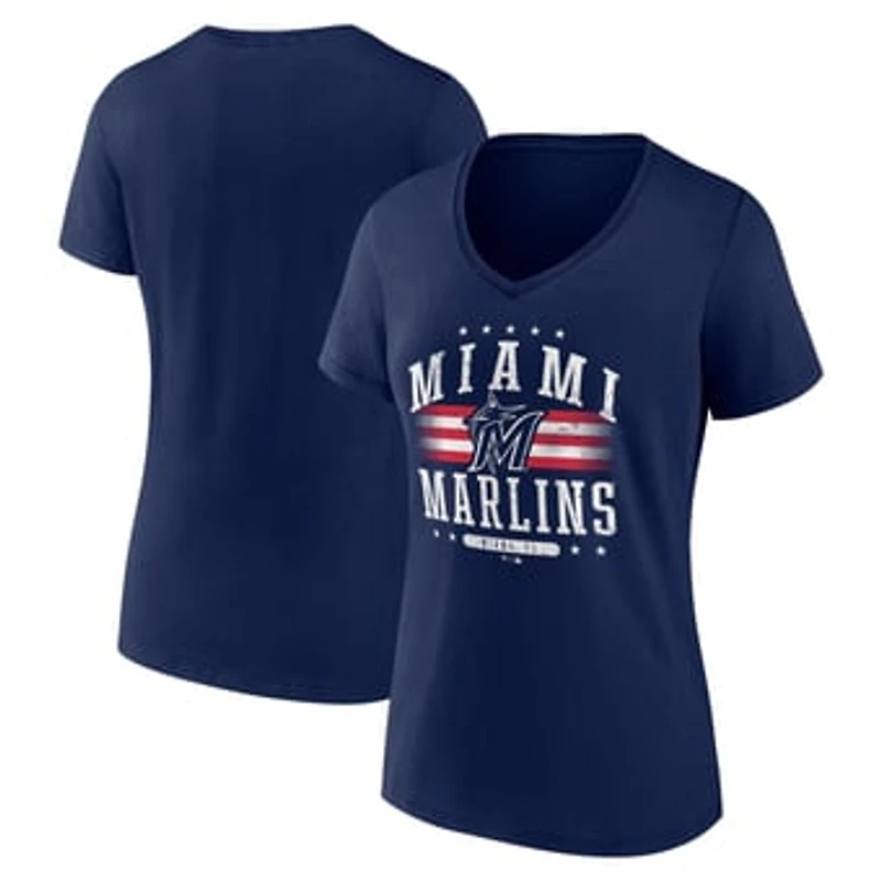 Women's Navy Miami Marlins Americana Team V-Neck T-Shirt
