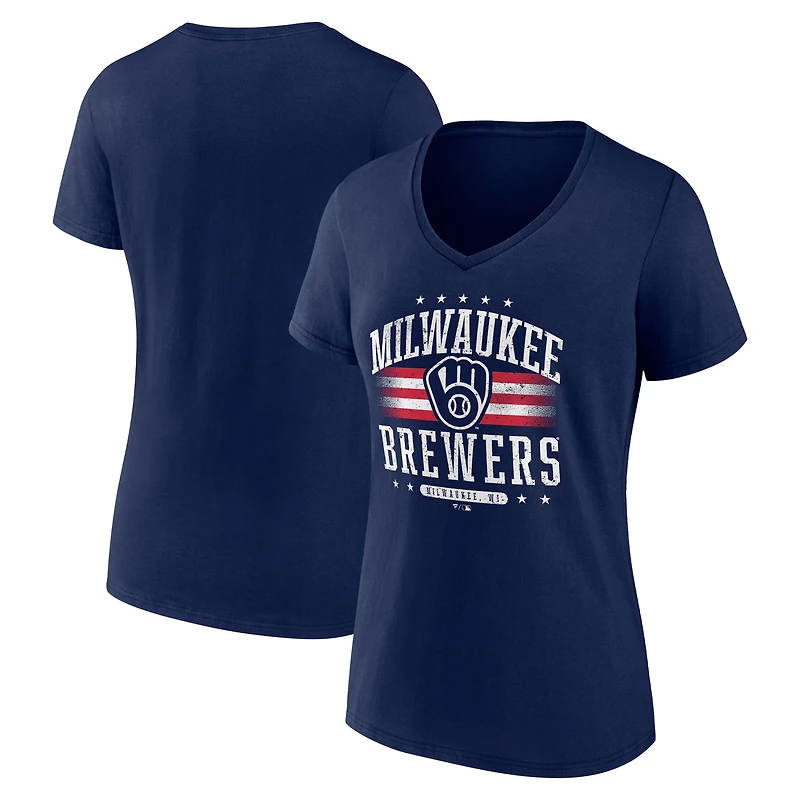 Women's Navy Milwaukee Brewers Americana Team V-Neck T-Shirt