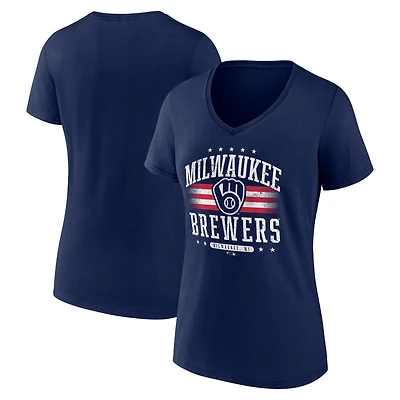 Women's Navy Milwaukee Brewers Americana Team V-Neck T-Shirt