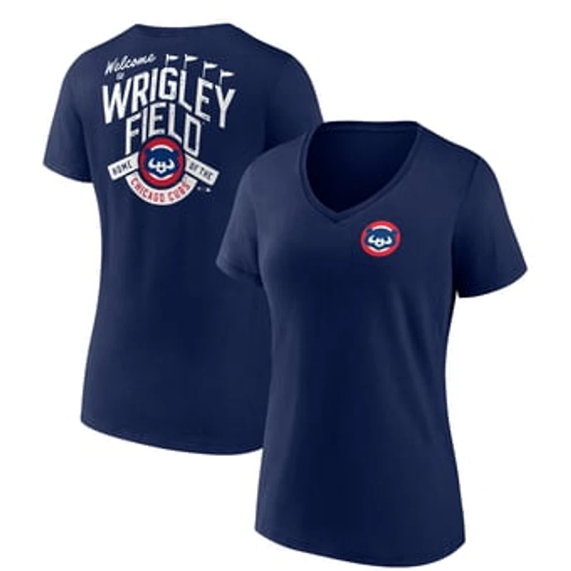 Women's Navy Chicago Cubs Hometown Collection Wrigley V-Neck T-Shirt