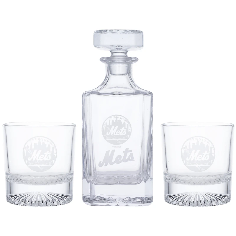 New York Mets Three-Piece Decanter & Rocks Glasses Set