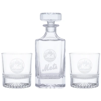 New York Mets Three-Piece Decanter & Rocks Glasses Set