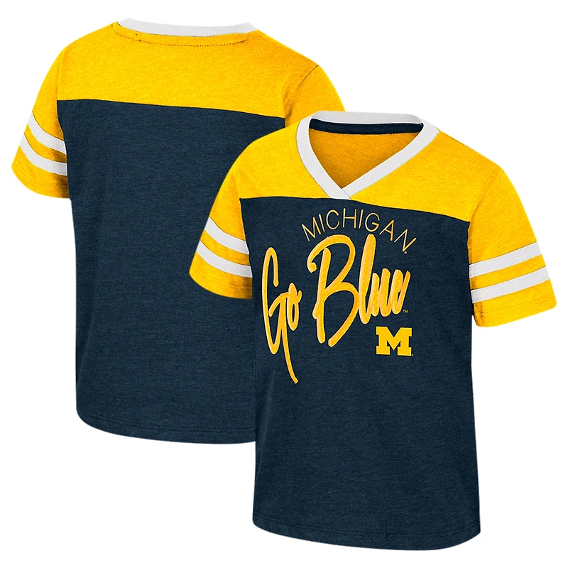 Girls Toddler Colosseum Navy Michigan Wolverines Summer Foil V-Neck T-Shirt
