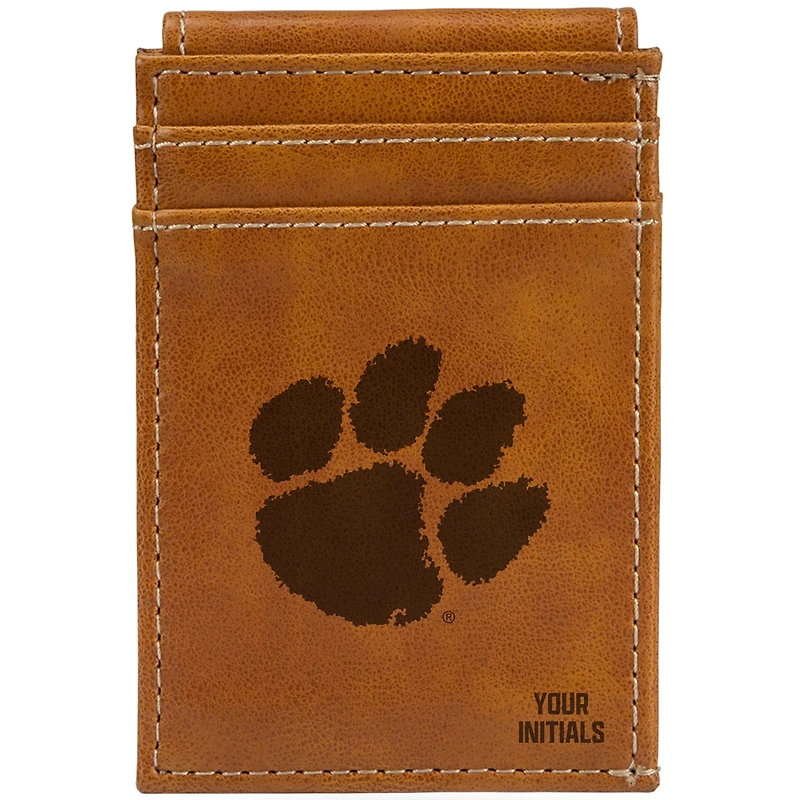 Brown Clemson Tigers Personalized Front Pocket Wallet