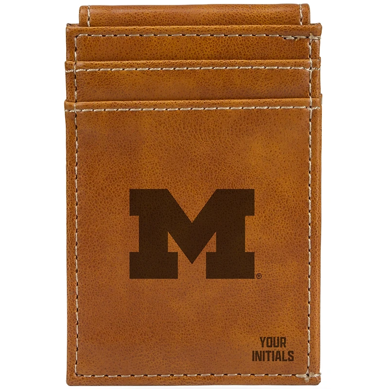 Brown Michigan Wolverines Personalized Front Pocket Wallet