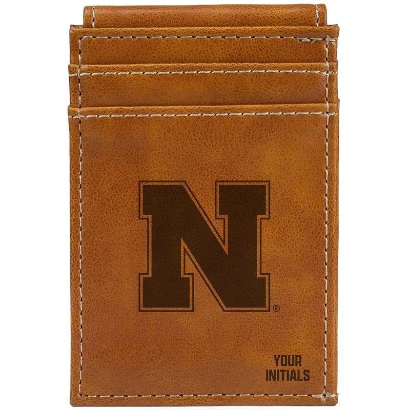 Brown Nebraska Huskers Personalized Front Pocket Wallet