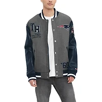 Men's Tommy Hilfiger  Heather Gray/Navy New England Patriots Gunner Full-Zip Varsity Jacket