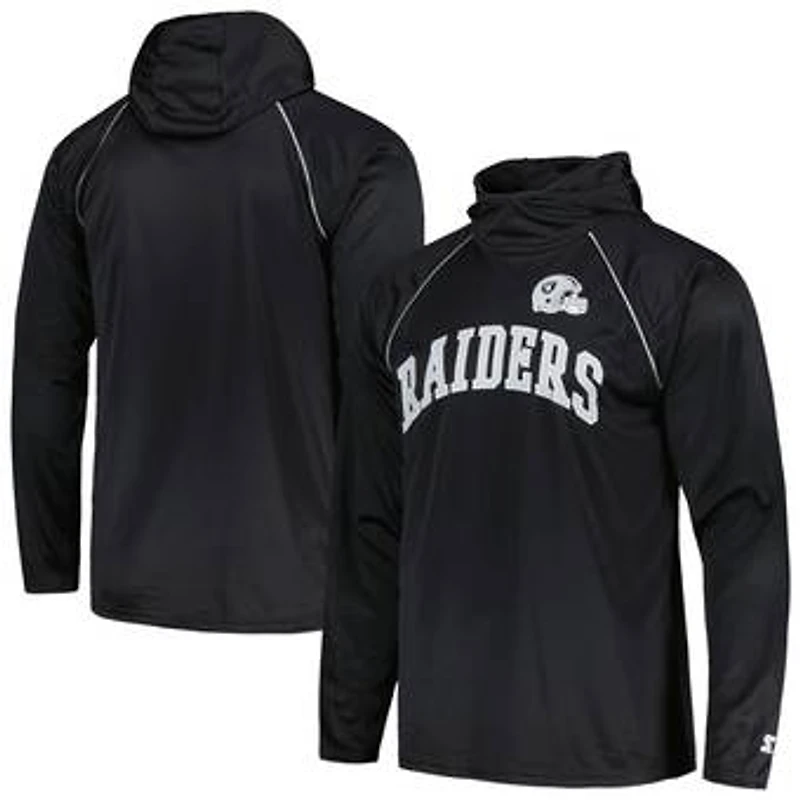 Men's Starter Black Las Vegas Raiders Gridiron Classics Throwback Raglan Long Sleeve Hooded T-Shirt