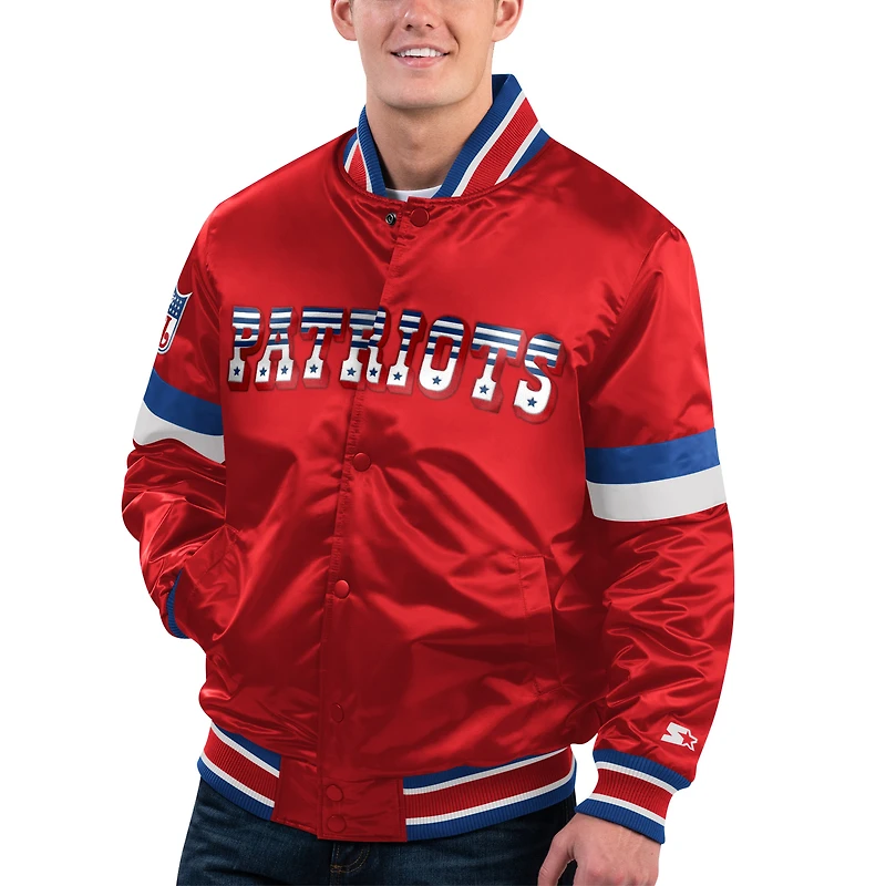Men's Starter Red New England Patriots Gridiron Classics Home Game Satin Full-Snap Varsity Jacket