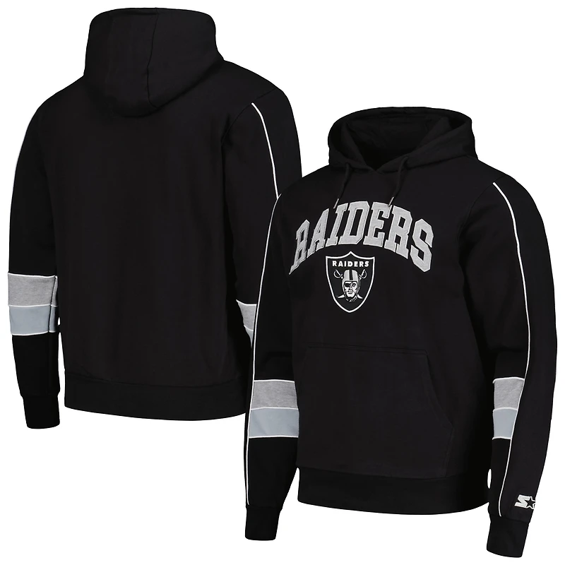 Men's Starter Black Las Vegas Raiders Captain Pullover Hoodie