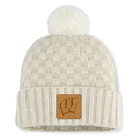 Women's Fanatics  Natural Wisconsin Badgers Blaze Cuffed Knit Hat with Pom