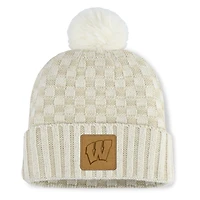 Women's Fanatics  Natural Wisconsin Badgers Blaze Cuffed Knit Hat with Pom
