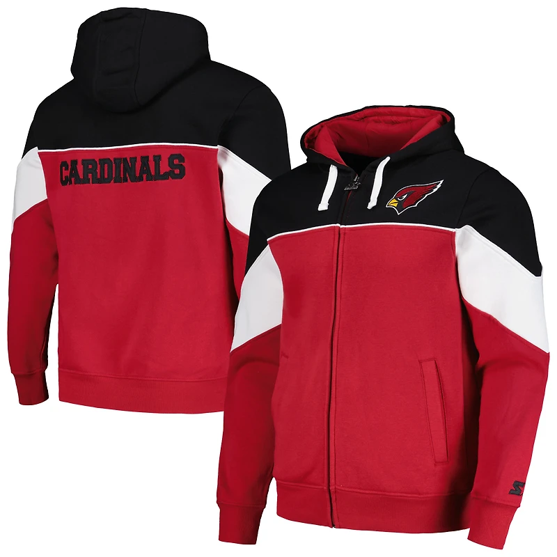 Men's Starter Cardinal/Black Arizona Cardinals Running Back Full-Zip Hoodie