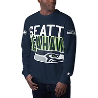Men's Starter College Navy Seattle Seahawks Clutch Hit Long Sleeve T-Shirt