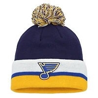 Men's adidas Navy St. Louis Blues Team Stripe Cuffed Knit Hat with Pom