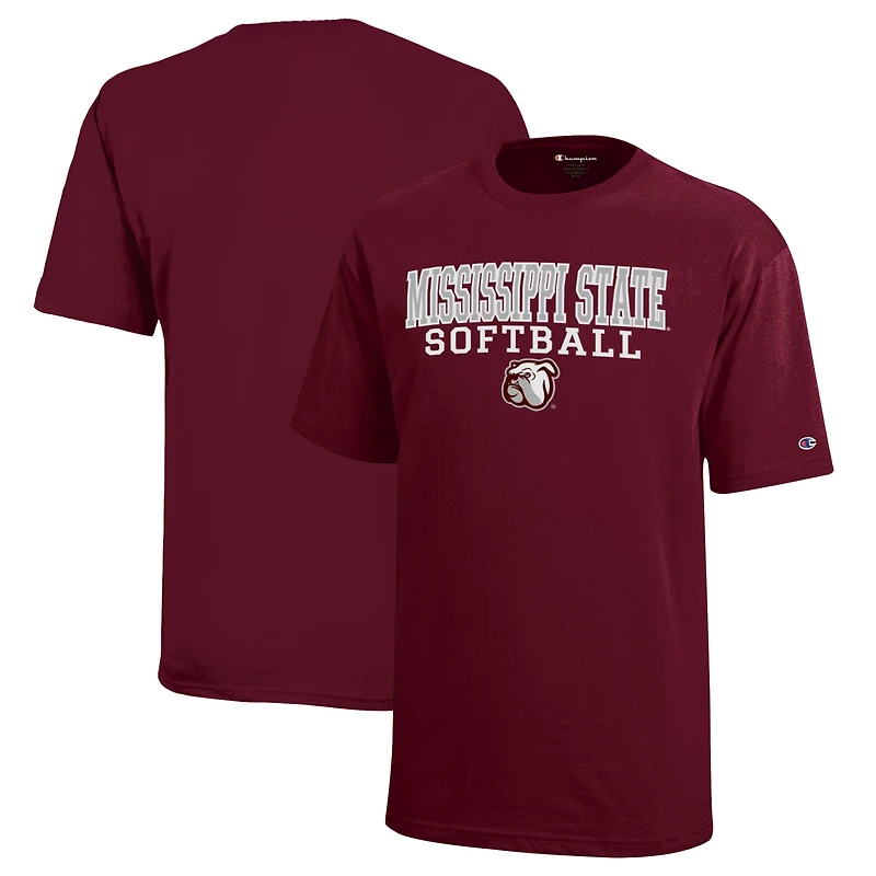 Youth Champion Maroon Mississippi State Bulldogs Stacked Logo Softball T-Shirt