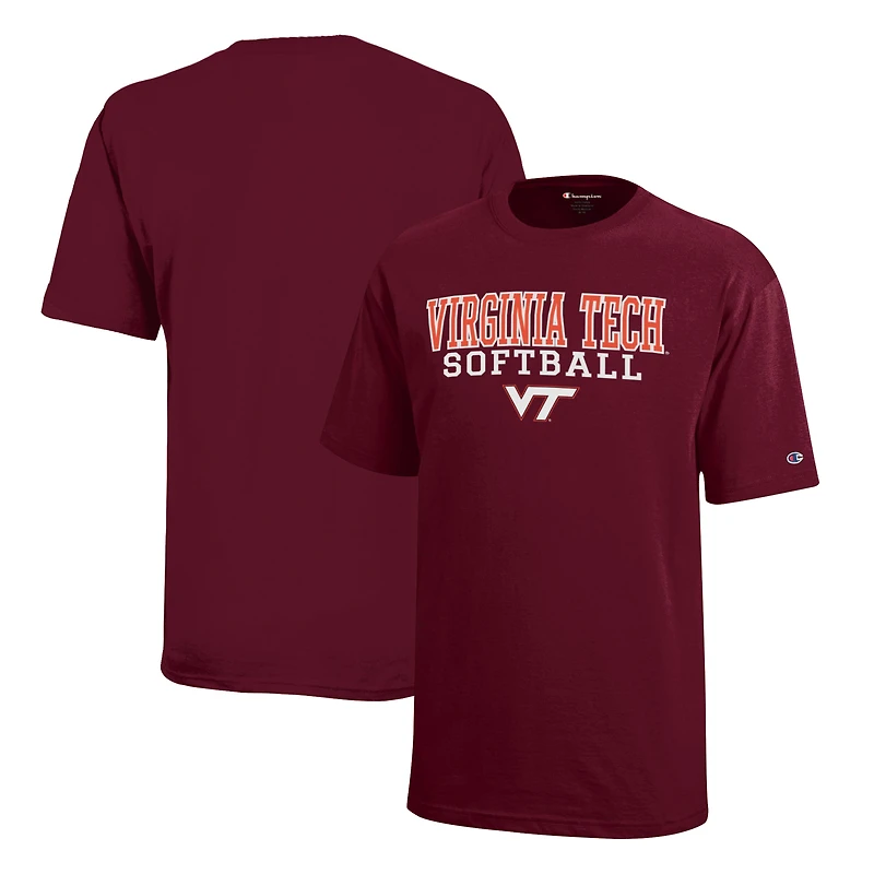 Youth Champion Maroon Virginia Tech Hokies Stacked Logo Softball T-Shirt
