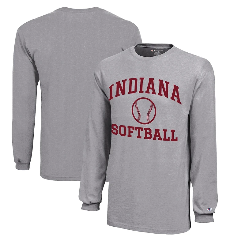 Youth Champion  Gray Indiana Hoosiers Icon Logo Long Sleeve Softball T-Shirt