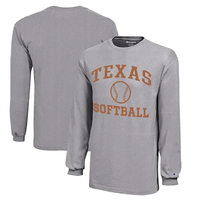 Youth Champion  Gray Texas Longhorns Icon Logo Long Sleeve Softball T-Shirt
