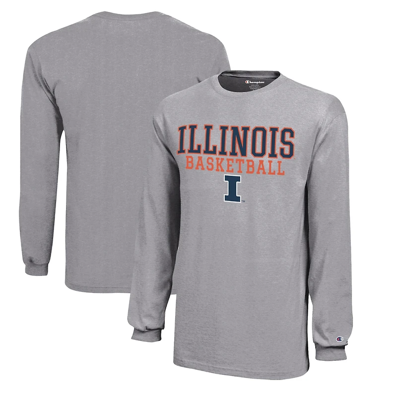 Youth Champion  Gray Illinois Fighting Illini Stacked Logo Long Sleeve Basketball T-Shirt