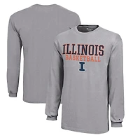 Youth Champion  Gray Illinois Fighting Illini Stacked Logo Long Sleeve Basketball T-Shirt