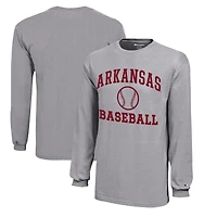 Youth Champion  Gray Arkansas Razorbacks Icon Logo Long Sleeve Baseball T-Shirt