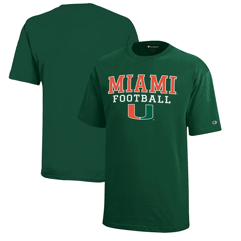 Youth Champion  Green Miami Hurricanes Stacked Logo Football T-Shirt