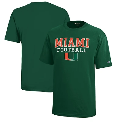 Youth Champion  Green Miami Hurricanes Stacked Logo Football T-Shirt