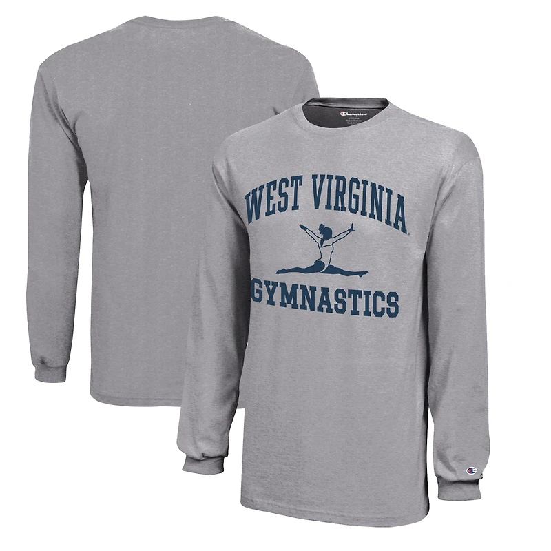 Youth Champion  Gray West Virginia Mountaineers Icon Logo Long Sleeve Gymnastics T-Shirt