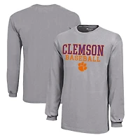 Youth Champion  Gray Clemson Tigers Stacked Logo Long Sleeve Baseball T-Shirt
