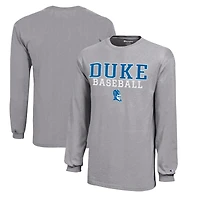 Youth Champion  Gray Duke Blue Devils Stacked Logo Long Sleeve Baseball T-Shirt