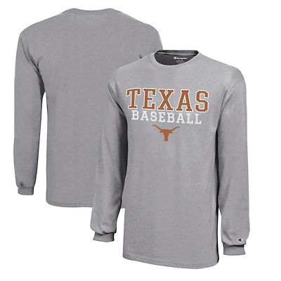 Youth Champion Gray Texas Longhorns Stacked Logo Long Sleeve Baseball T-Shirt